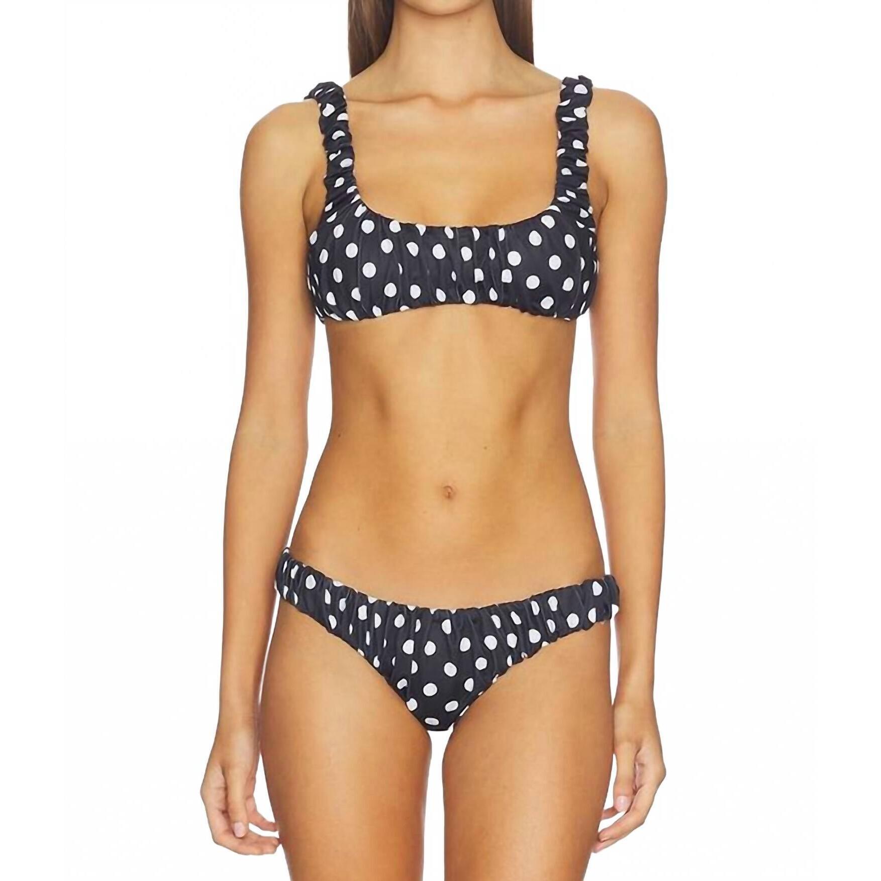 New Caroline Constas Dorit And Bikini Bottom Top Set In Black And Ivory Polka Do